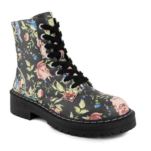 NEW Sugar Kaedy Black Vintage Floral Combat Boots Booties 7M - Picture 11 of 13